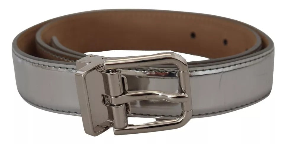 Dolce & Gabbana Zilveren Leren Metalen Gesp Riem