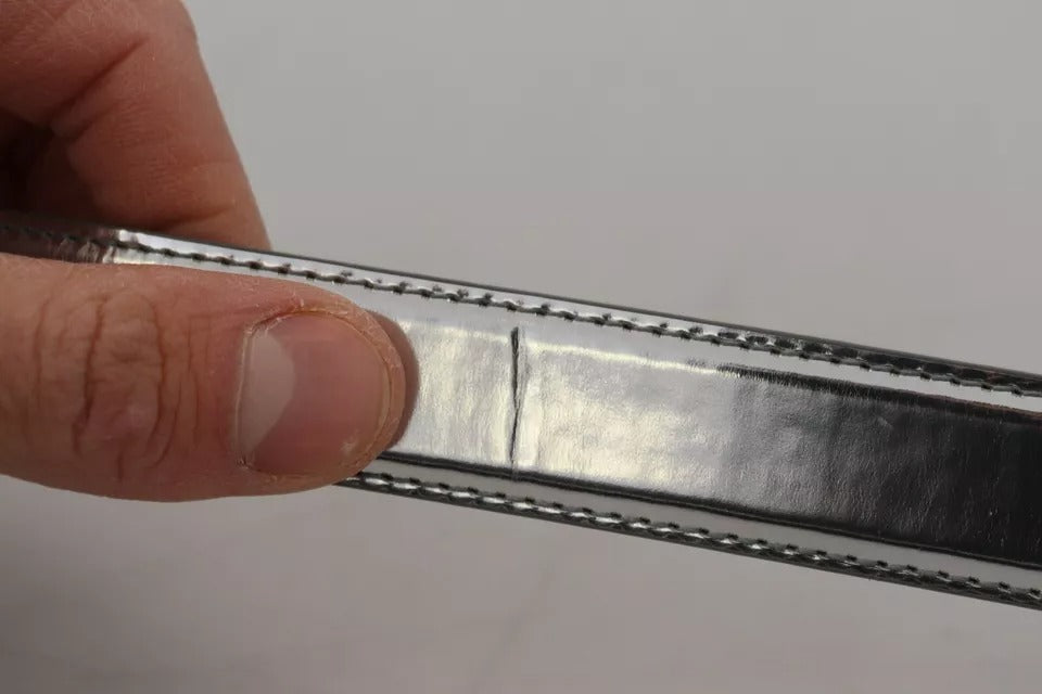 Dolce & Gabbana Zilveren Leren Metalen Gesp Riem