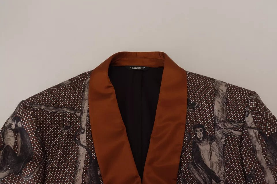 Dolce & Gabbana - Blazer en soie à imprimé singe bronze - Coupe ajustée
