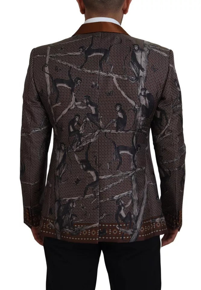 Dolce & Gabbana - Blazer en soie à imprimé singe bronze - Coupe ajustée
