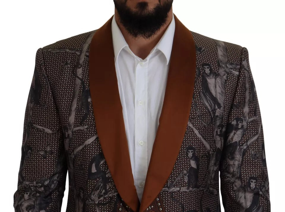 Dolce & Gabbana - Blazer en soie à imprimé singe bronze - Coupe ajustée