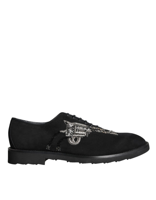 Dolce & Gabbana Zwarte Suède Sicilia Formele Schoenen met Vetersluiting