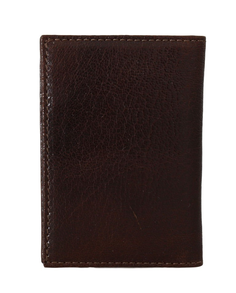 Portefeuille à deux volets en cuir marron de la collection couture italienne Billionaire