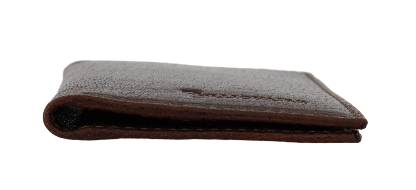 Portefeuille à deux volets en cuir marron de la collection couture italienne Billionaire