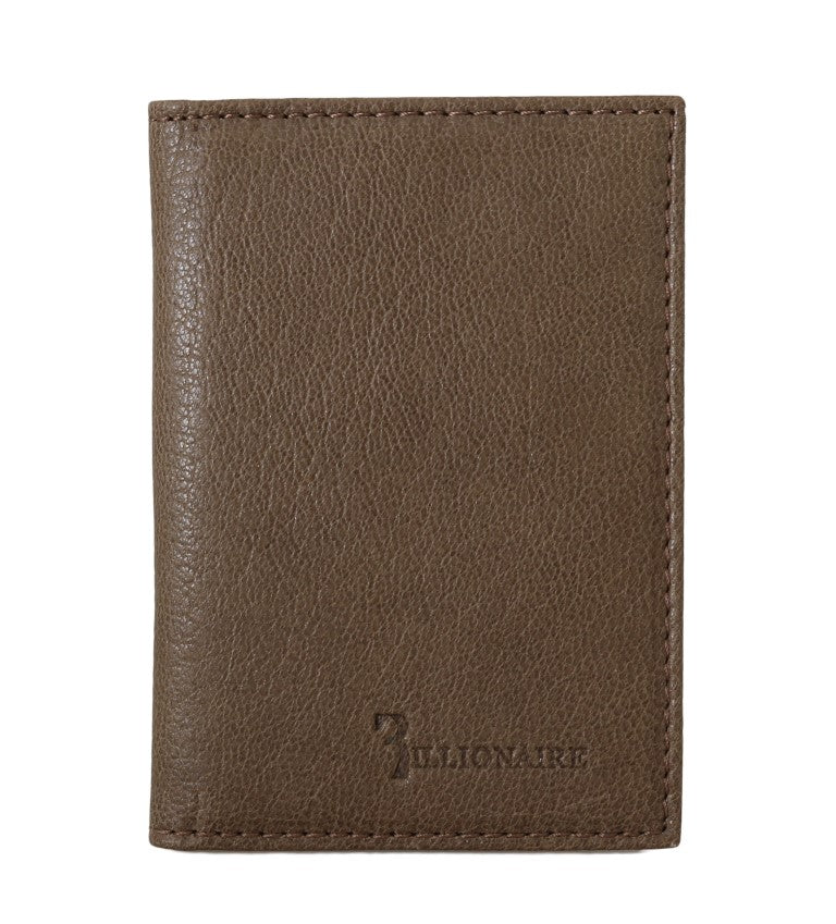 Portefeuille à deux volets en cuir marron de la collection couture italienne Billionaire