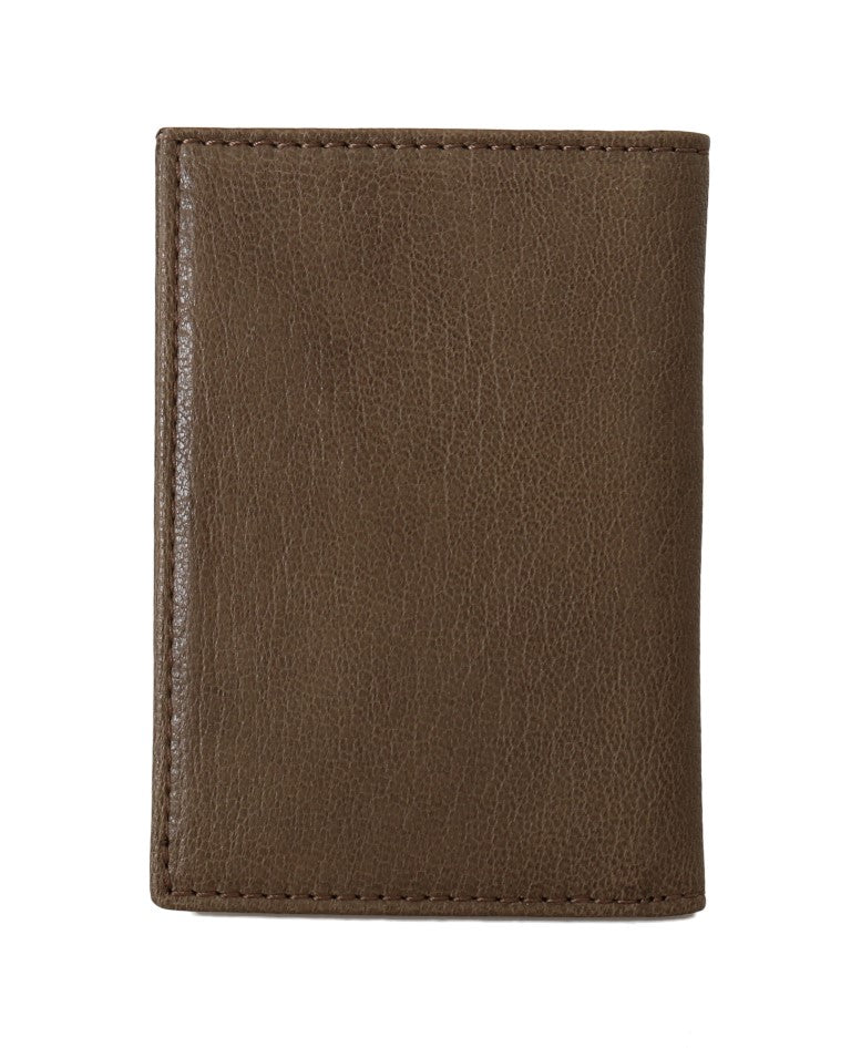 Portefeuille à deux volets en cuir marron de la collection couture italienne Billionaire