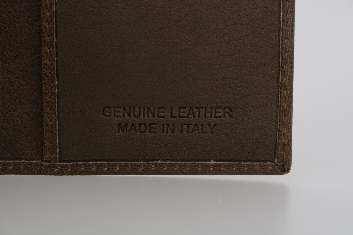Portefeuille à deux volets en cuir marron de la collection couture italienne Billionaire