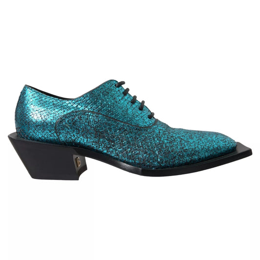 Dolce & Gabbana blauwe leren derbies met blokhakken