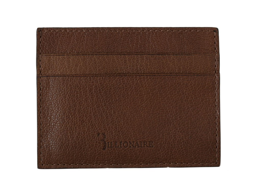 Portefeuille porte-cartes en cuir marron Billionaire Italian Couture