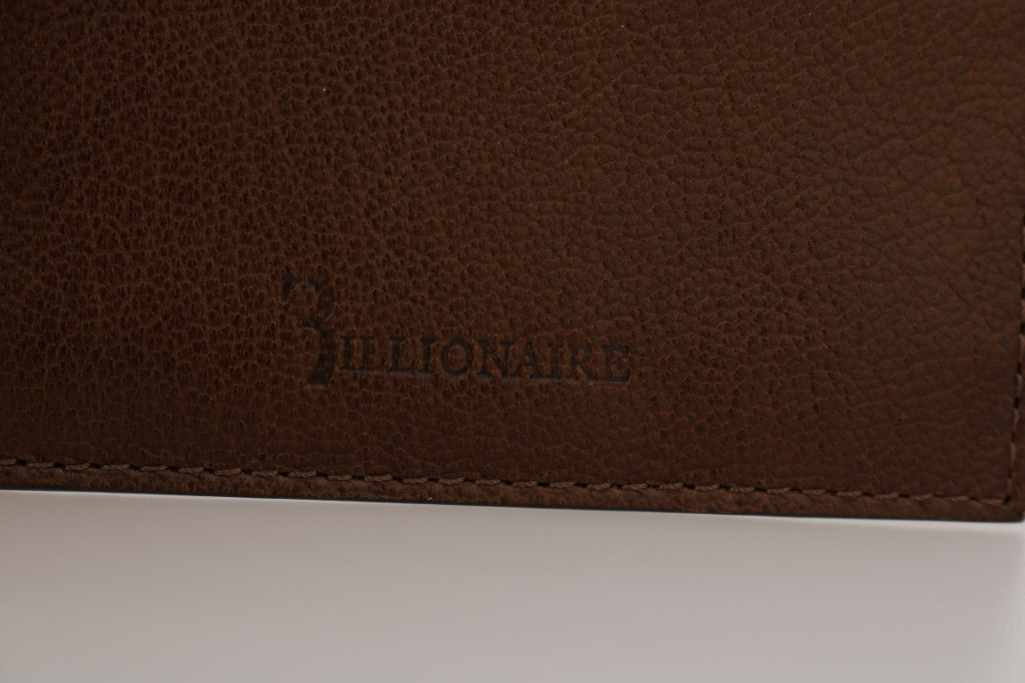 Portefeuille porte-cartes en cuir marron Billionaire Italian Couture