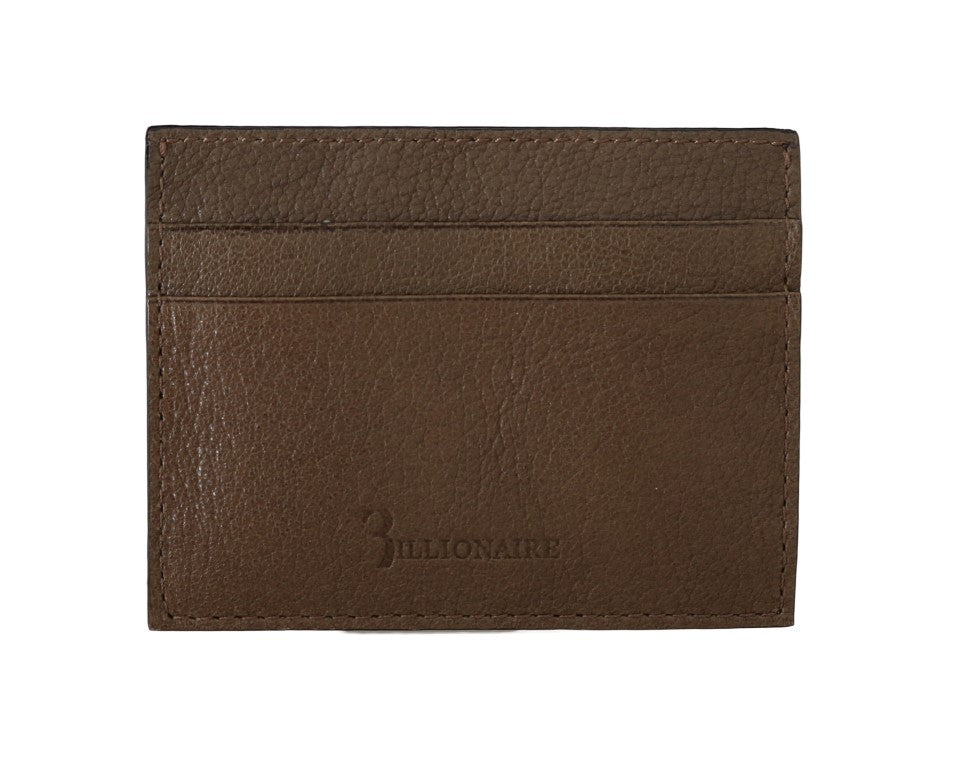 Portefeuille porte-cartes en cuir marron Billionaire Italian Couture