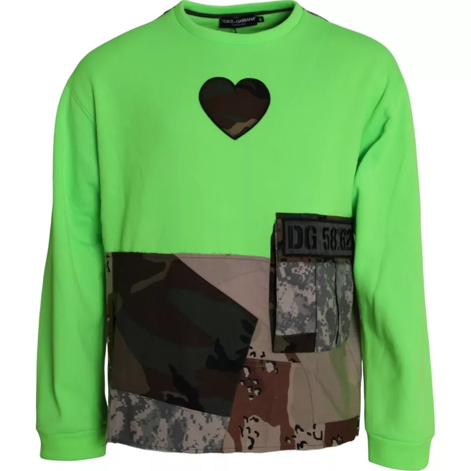 Dolce & Gabbana Groene Patchwork Hartvormige Ronde Hals Pullevertrui