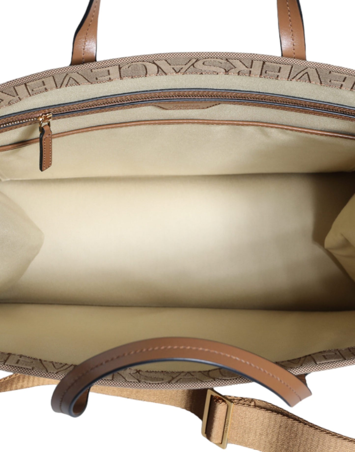 Versace Bruine Jacquard Leren Crossbody Tote Bag met Handvat en Logo