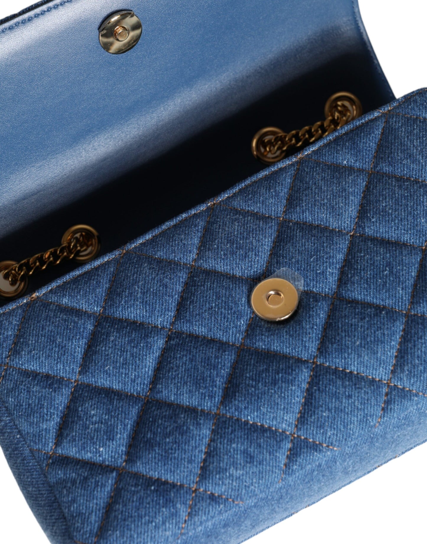Versace Blauwe Gewatteerde Denim Leren Crossbody Schoudertas