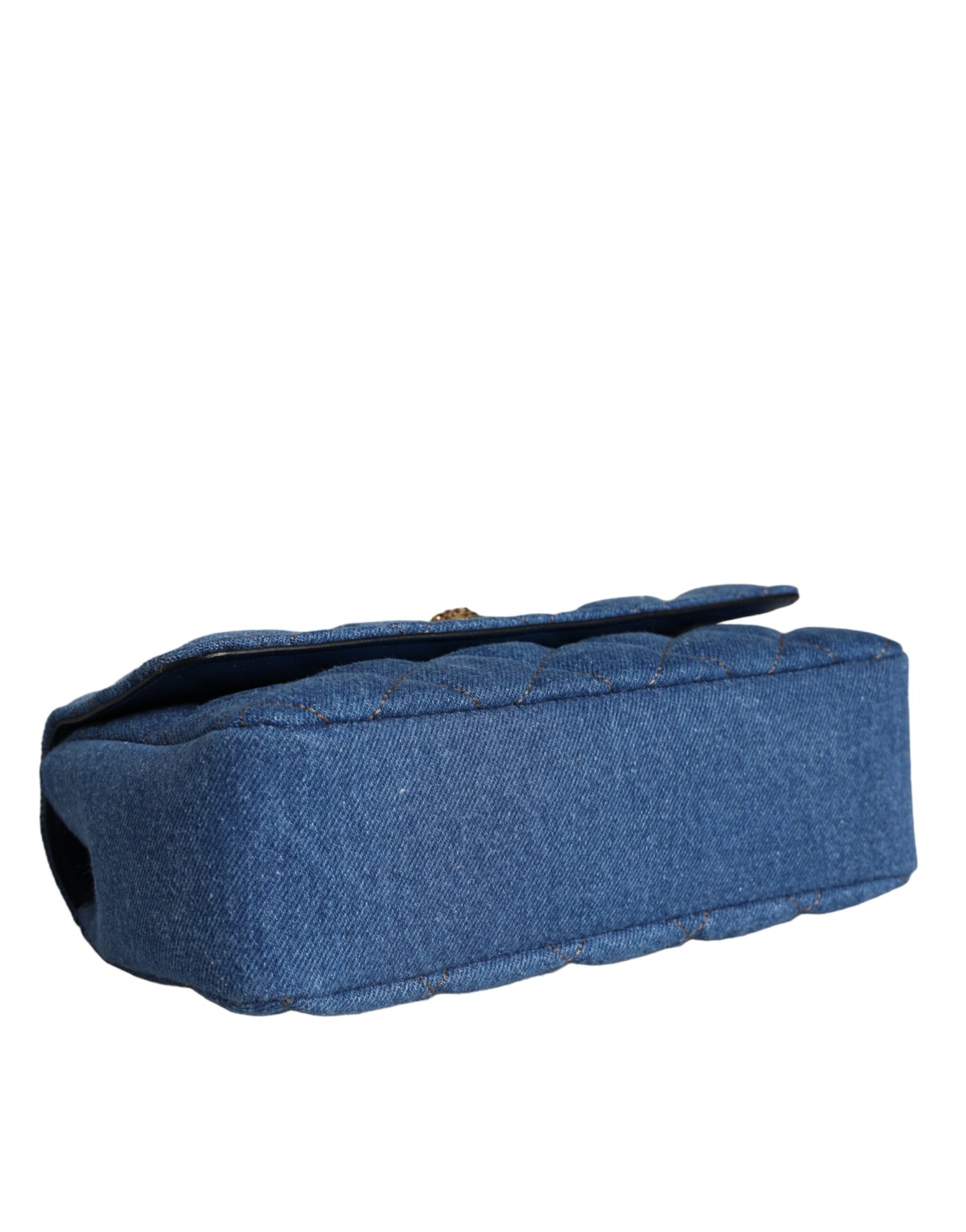 Versace Blauwe Gewatteerde Denim Leren Crossbody Schoudertas