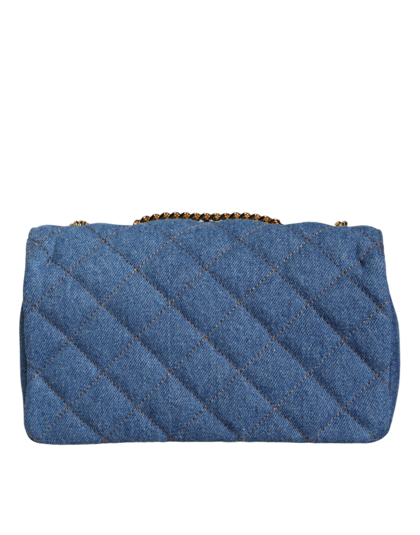 Versace Blauwe Gewatteerde Denim Leren Crossbody Schoudertas