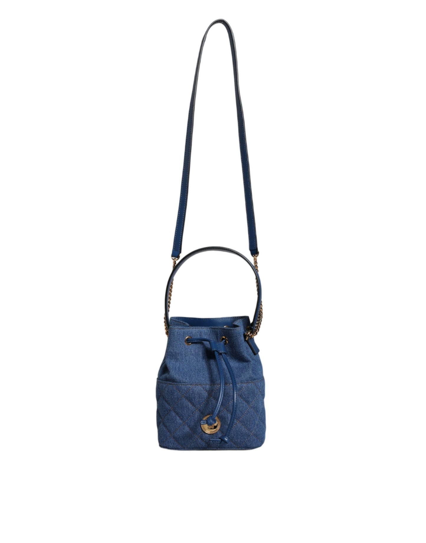 Versace Blauwe Gewatteerde Denim Leren Crossbody Schoudertas