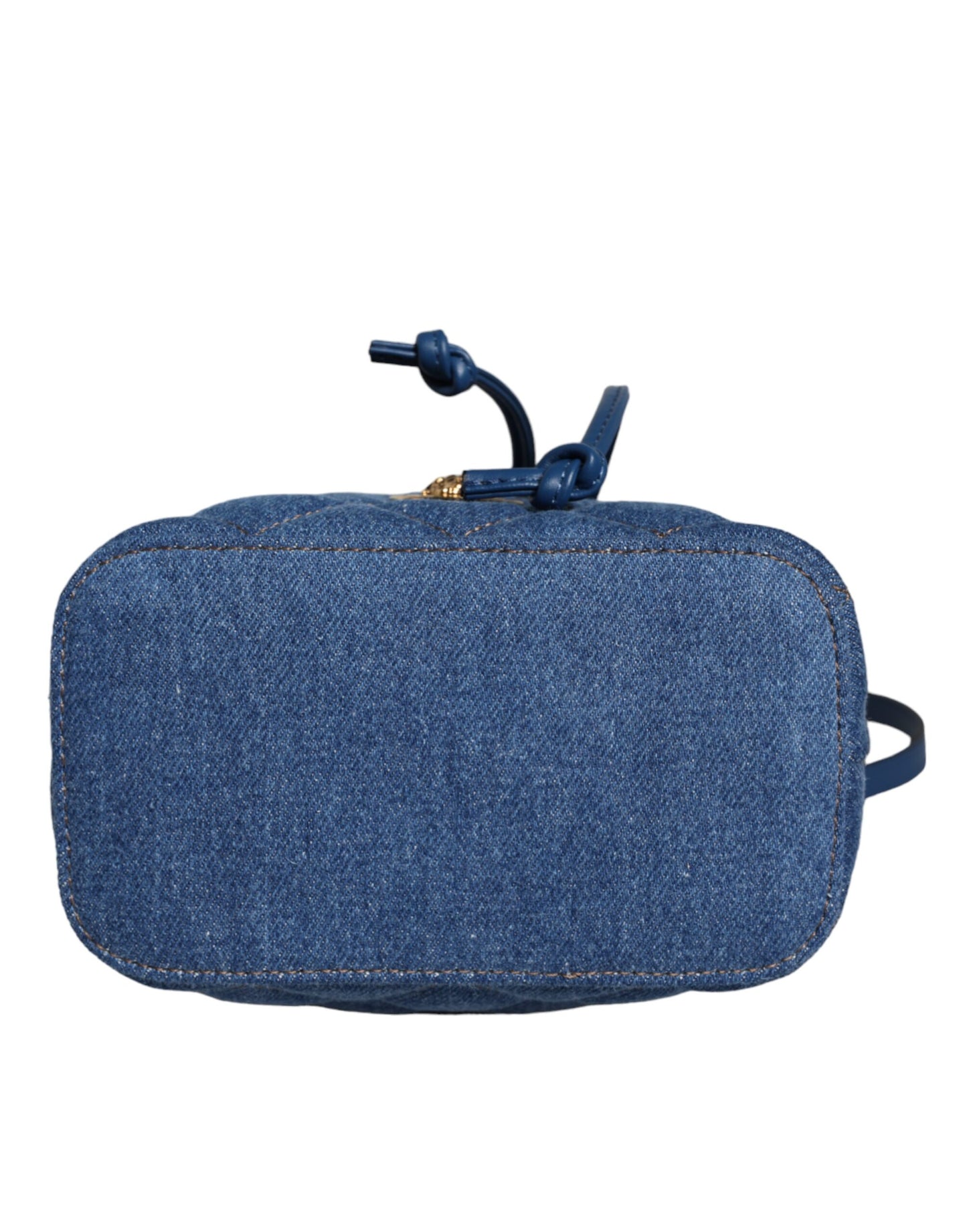Versace Blauwe Gewatteerde Denim Leren Crossbody Schoudertas