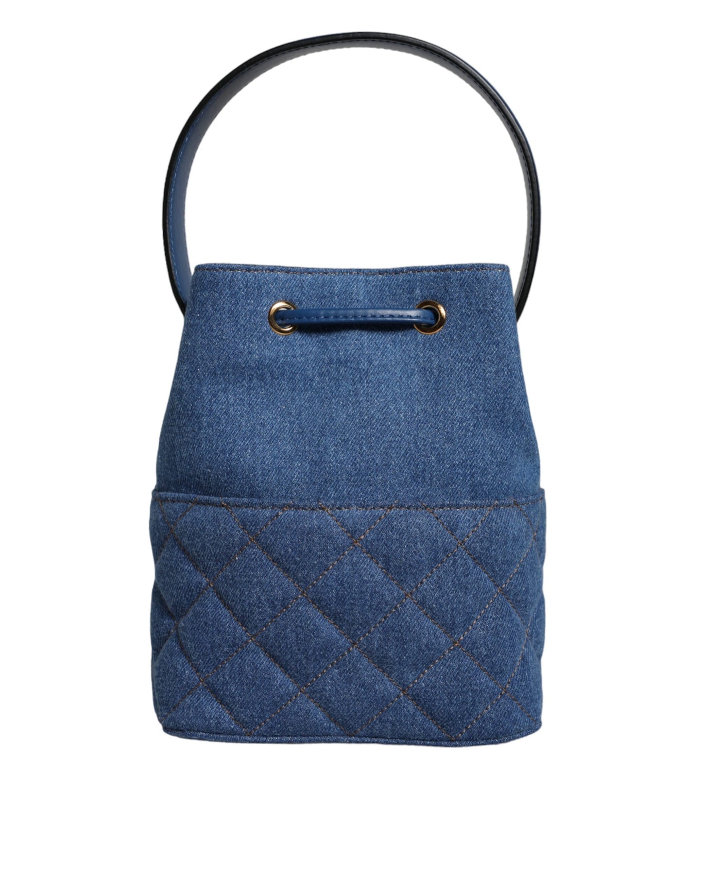 Versace Blauwe Gewatteerde Denim Leren Crossbody Schoudertas