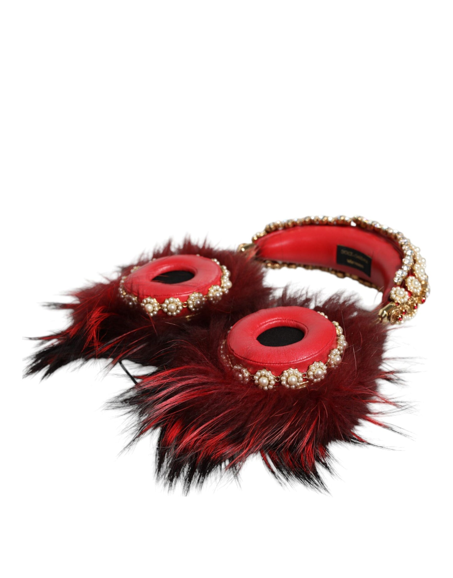 Casque audio auxiliaire Dolce & Gabbana en fourrure de cristal rouge et or