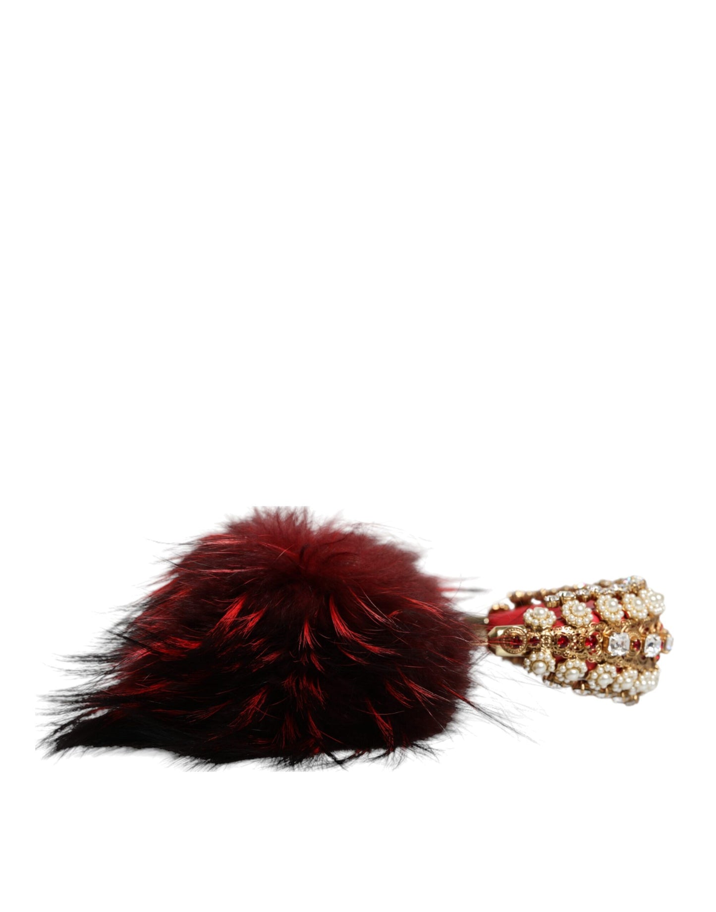 Casque audio auxiliaire Dolce & Gabbana en fourrure de cristal rouge et or