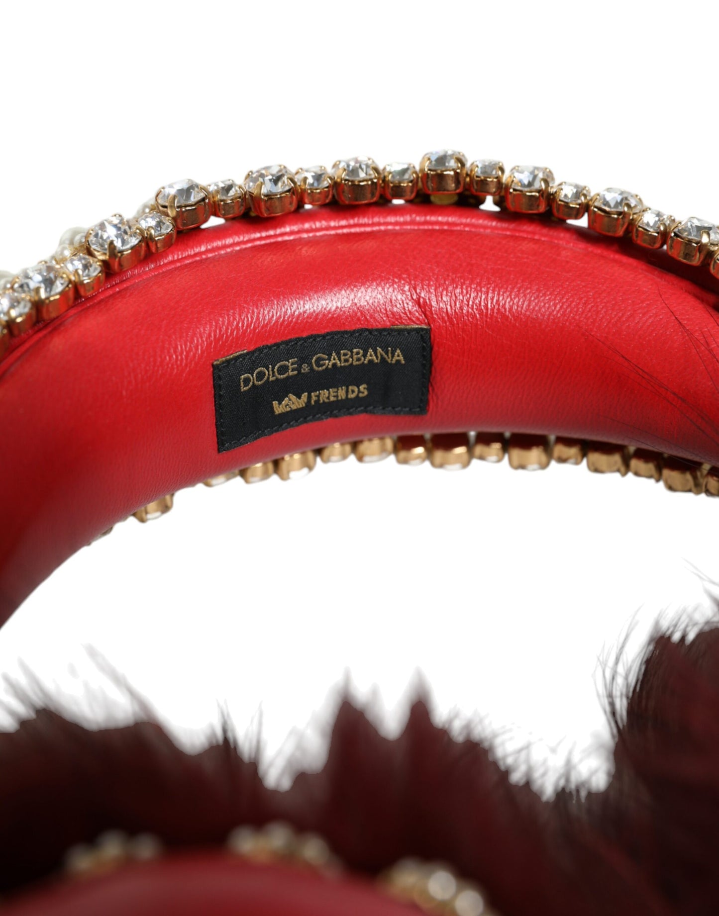 Casque audio auxiliaire Dolce & Gabbana en fourrure de cristal rouge et or