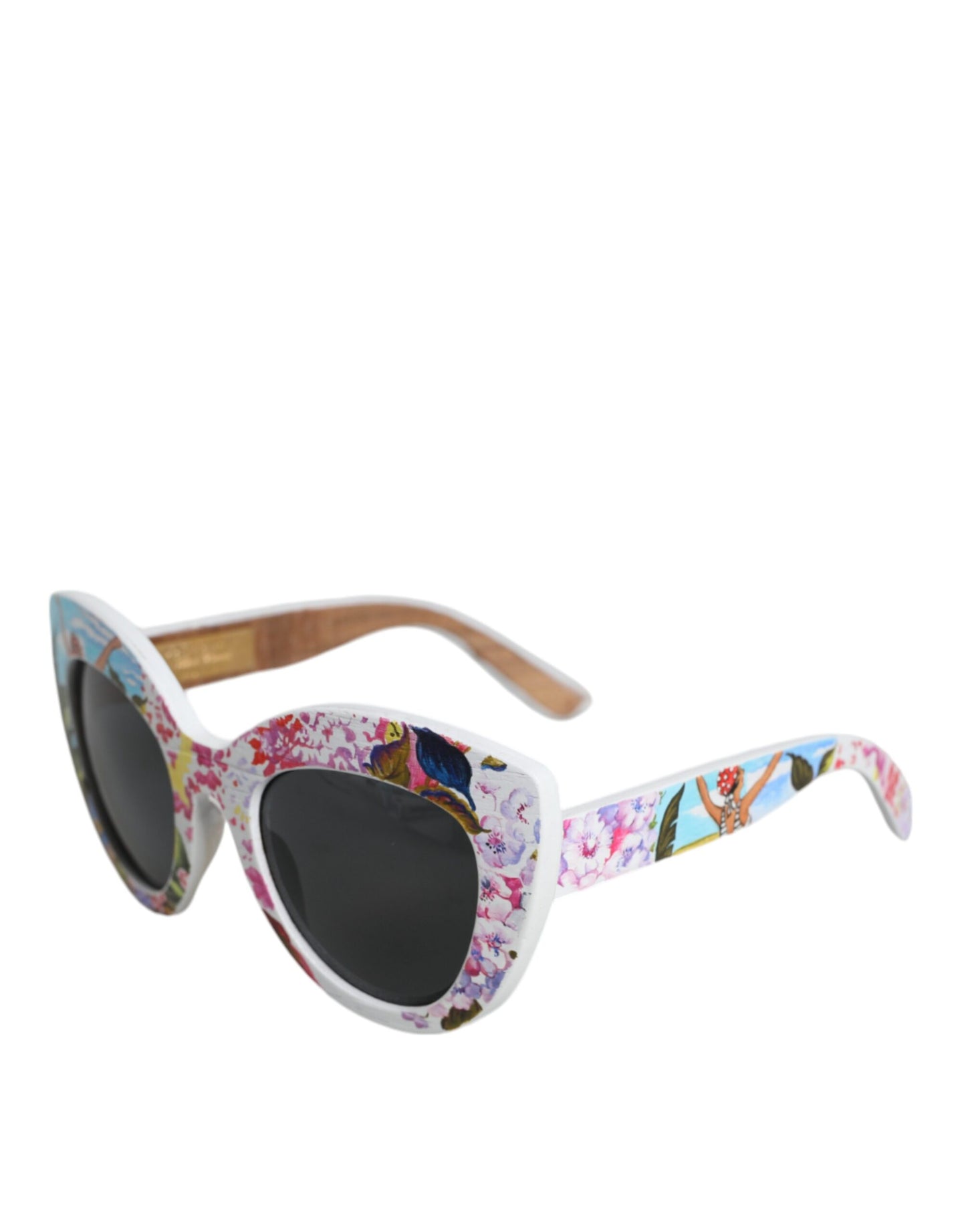 Lunettes de soleil Dolce & Gabbana multicolores en bois, cristal, monture en laiton, motif floral peint à la main