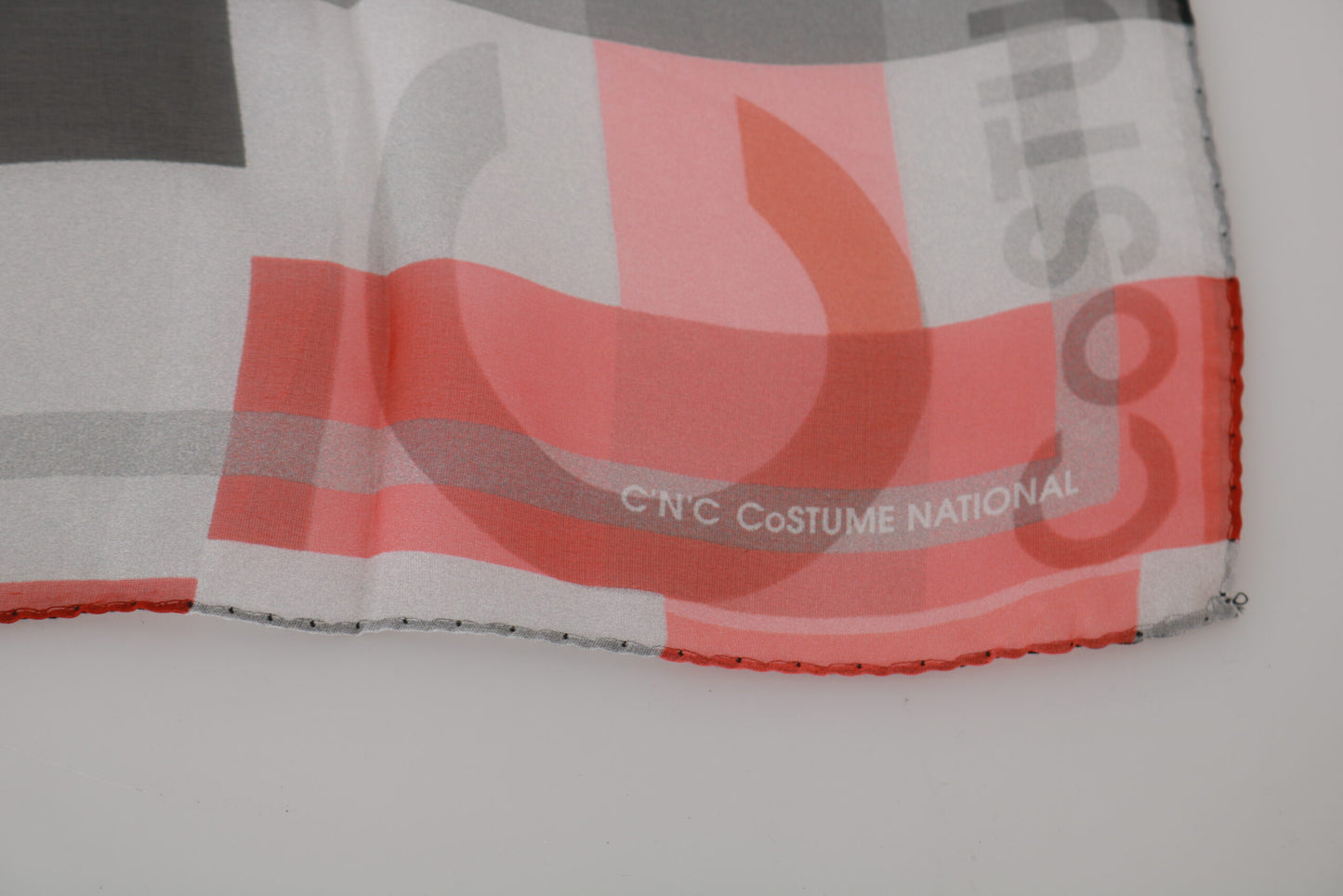 Écharpe de marque Costume National gris rouge 100 % soie