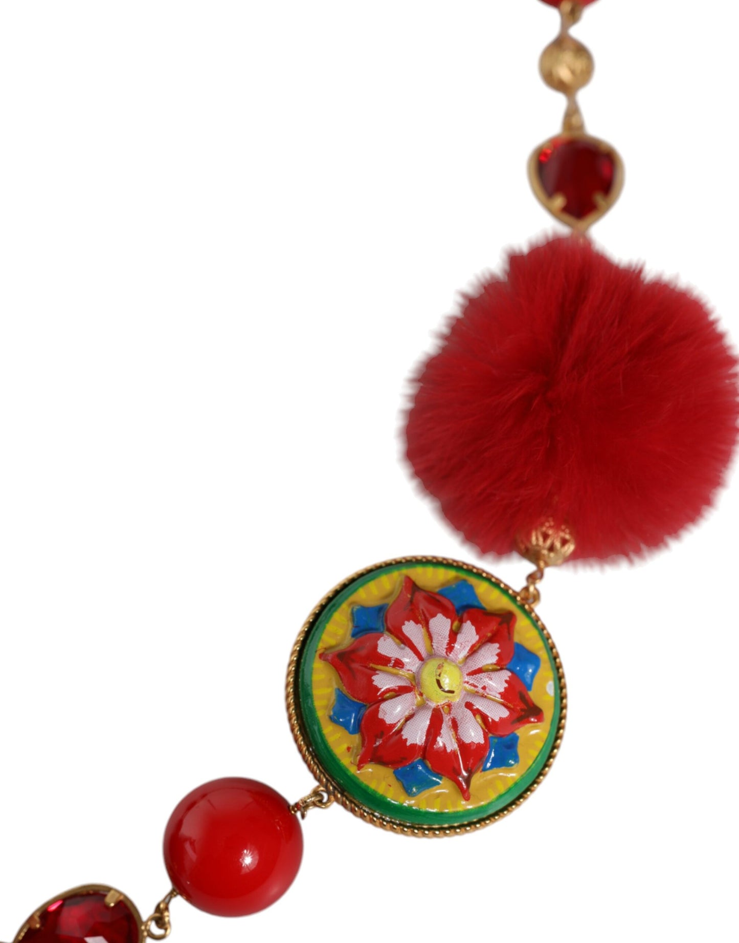 Ceinture Torero Dolce & Gabbana en laiton doré et fourrure rouge avec cristaux