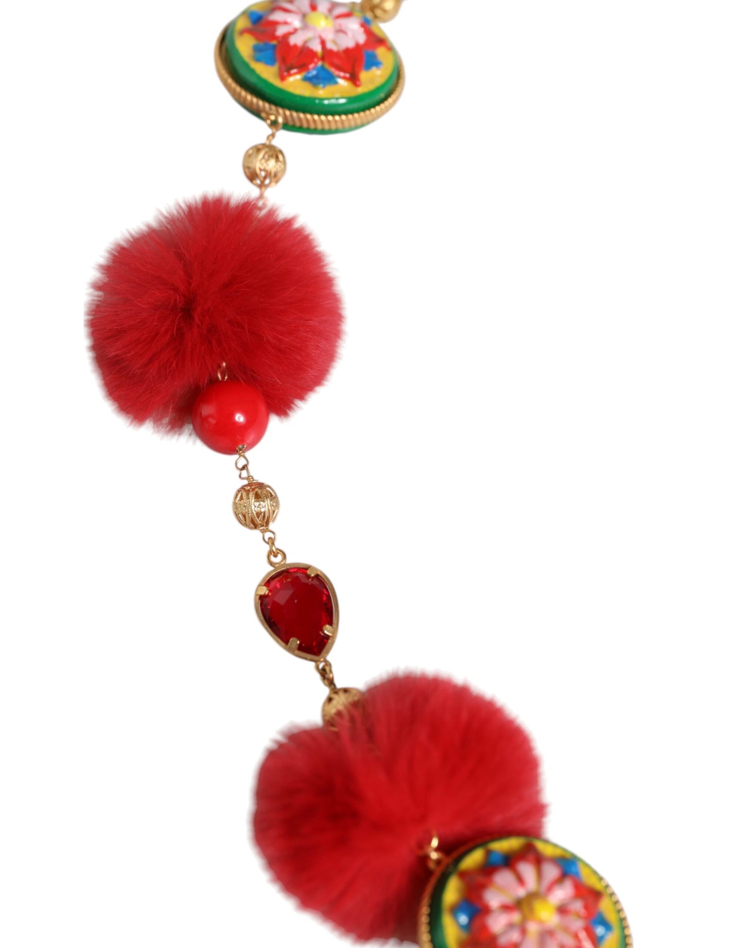 Ceinture Torero Dolce & Gabbana en laiton doré et fourrure rouge avec cristaux