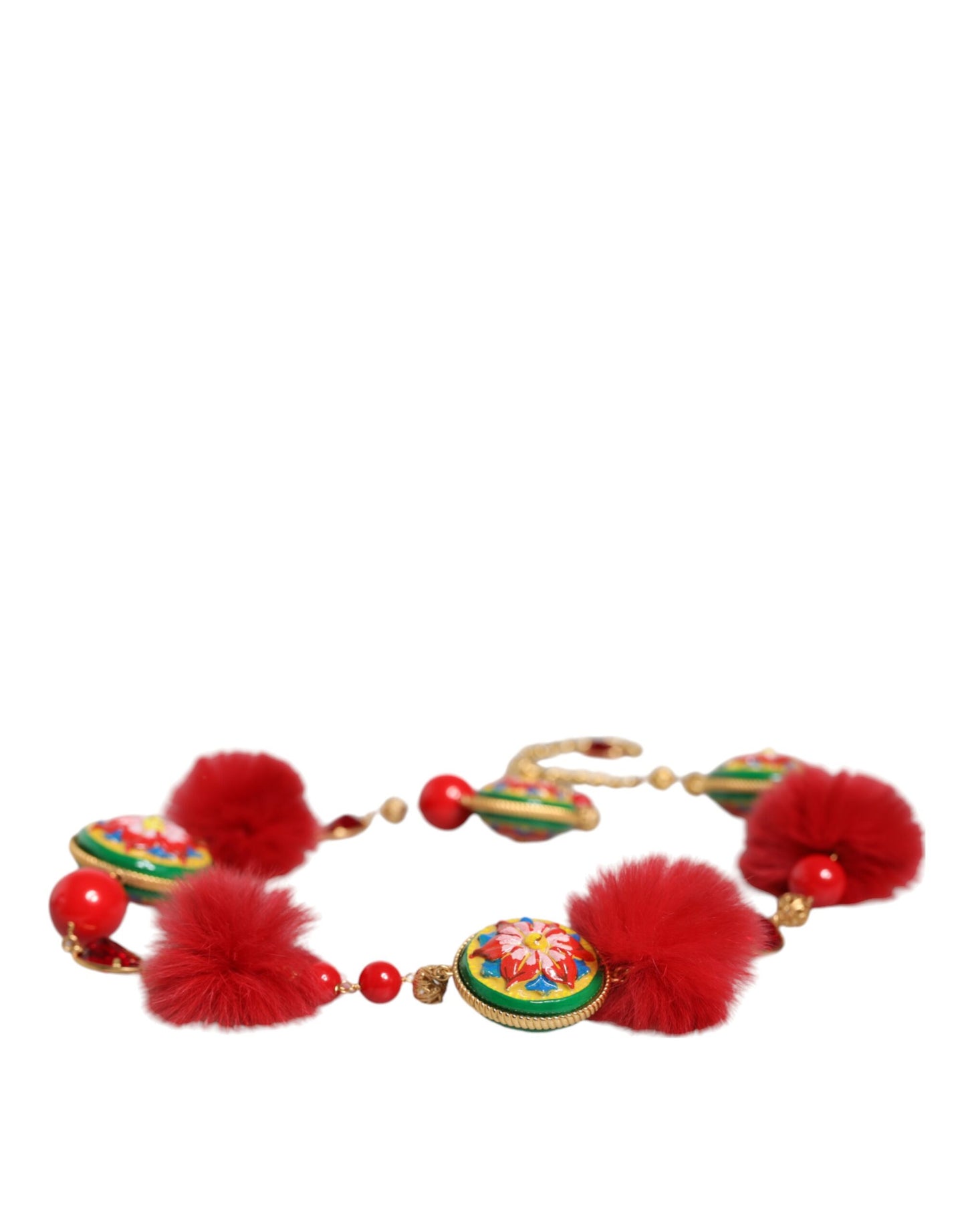 Ceinture Torero Dolce & Gabbana en laiton doré et fourrure rouge avec cristaux