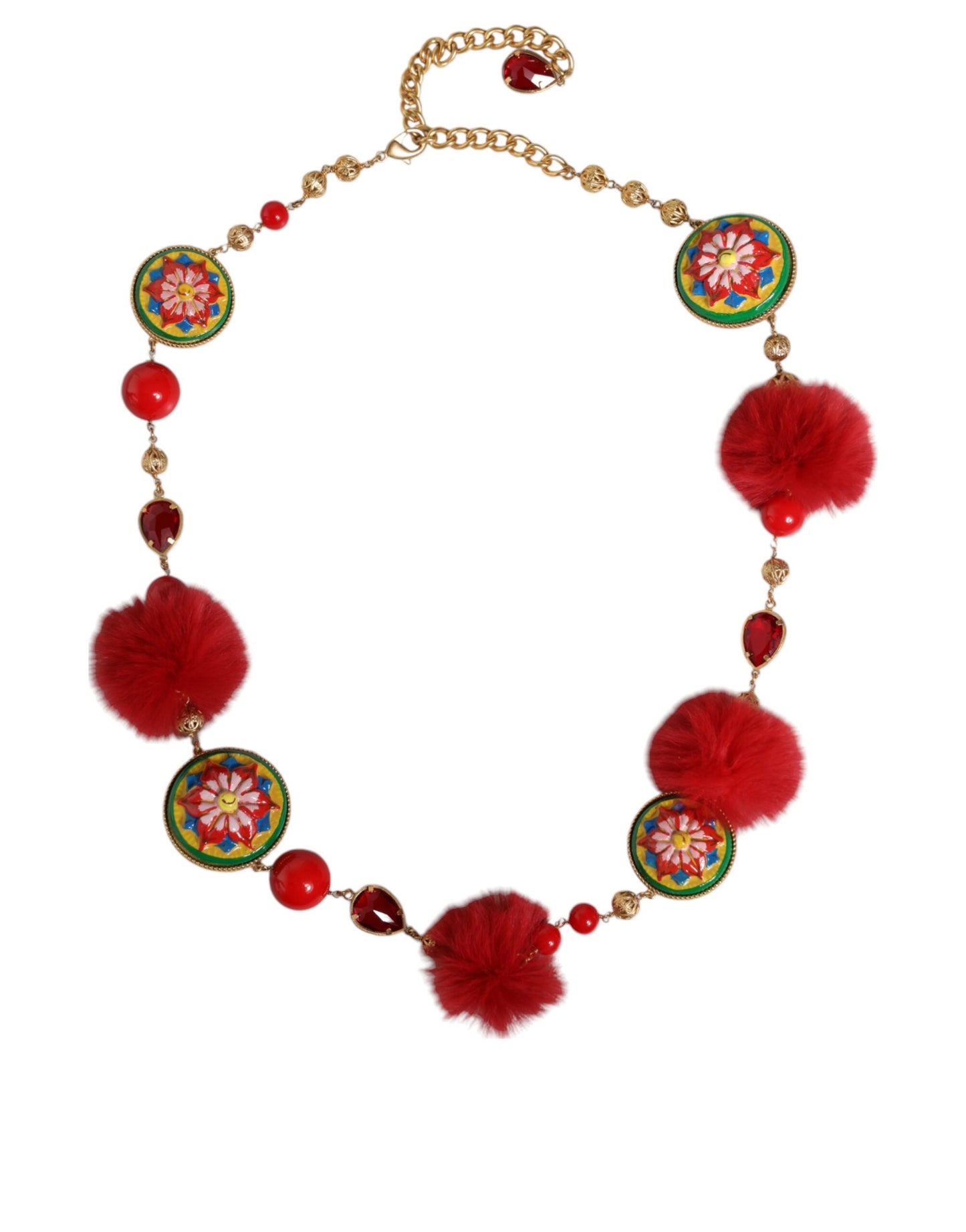 Ceinture Torero Dolce & Gabbana en laiton doré et fourrure rouge avec cristaux