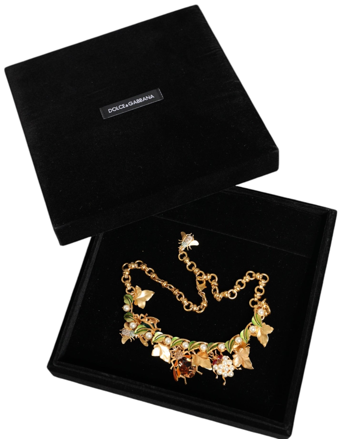 Dolce & Gabbana Gouden Messing Kristallen Insectenhanger Statement Ketting