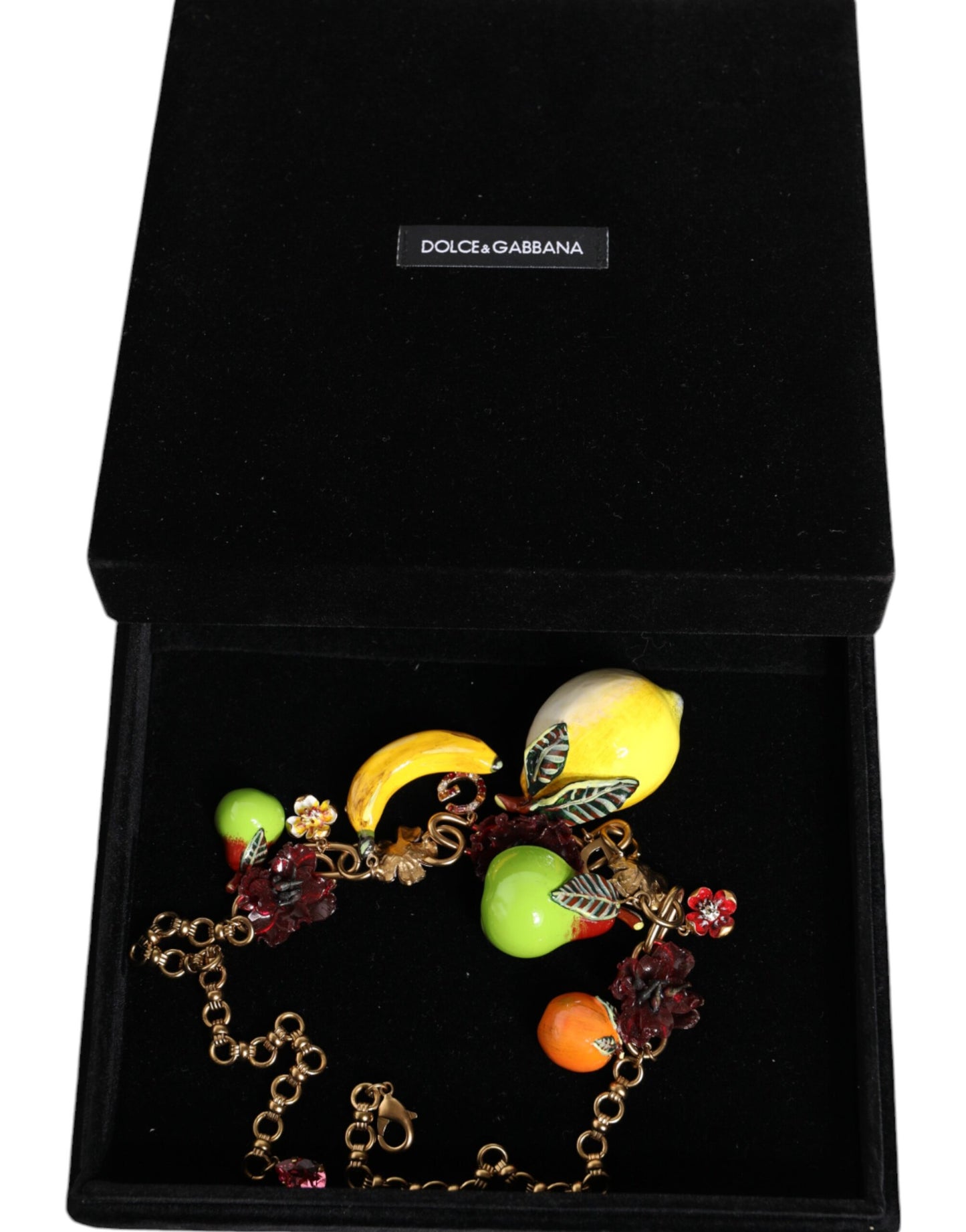 Dolce & Gabbana Gouden Messing FRUIT Hangers Bloemen Kristal Logo Ketting