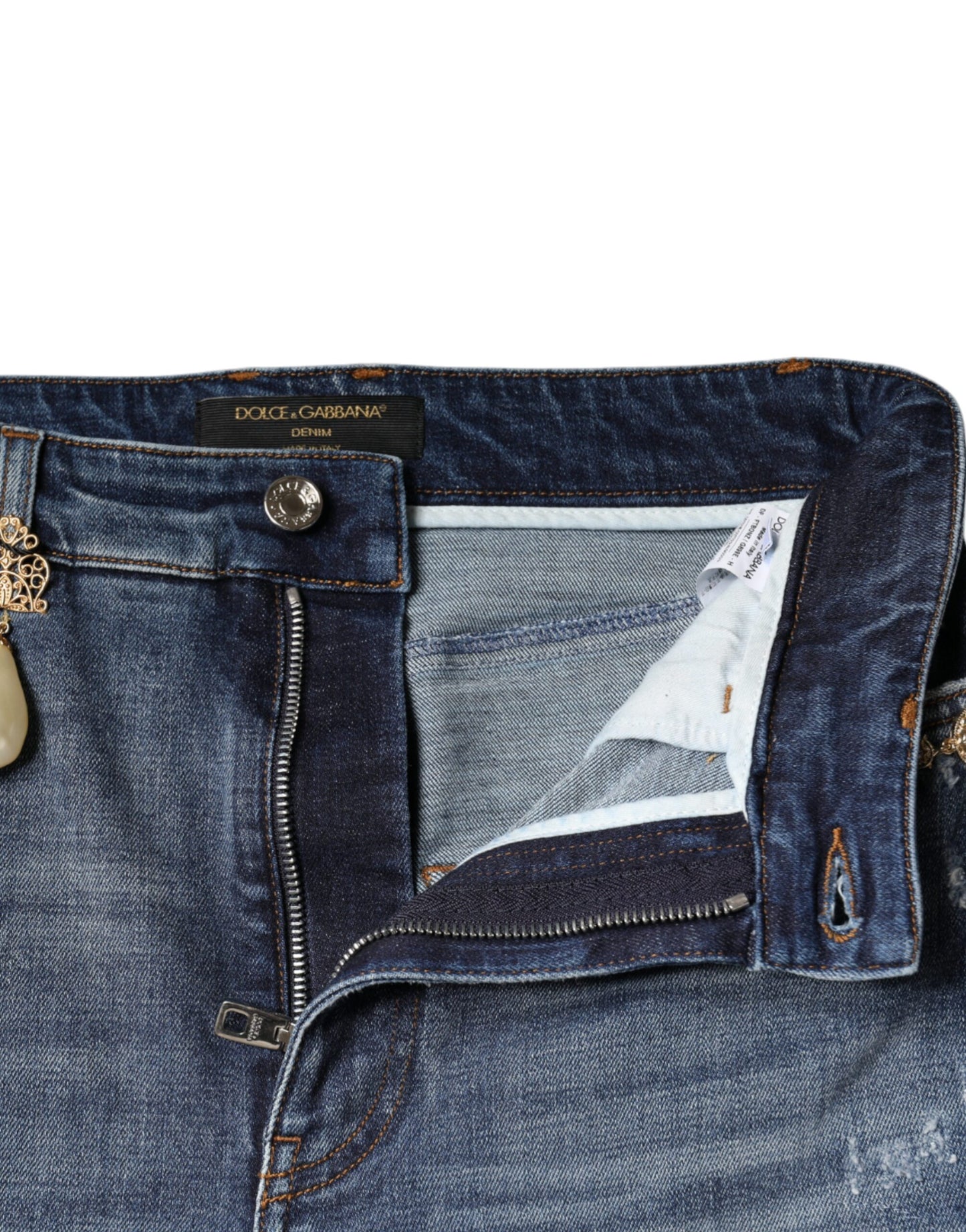 Dolce & Gabbana donkerblauwe, versleten skinny jeans van katoen