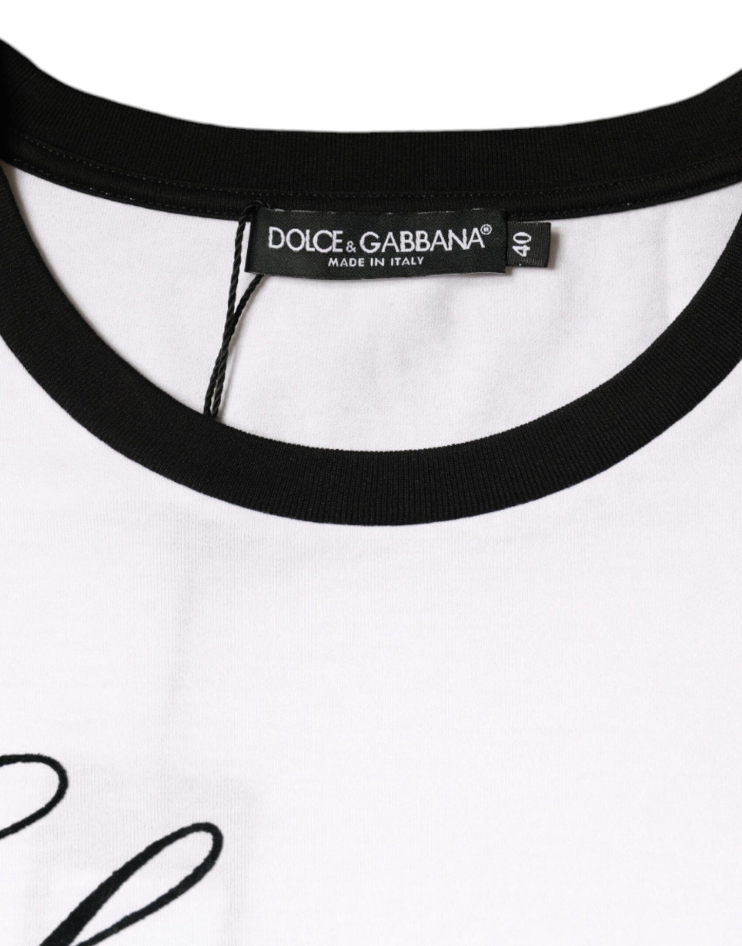 T-shirt blanc à manches courtes en coton avec imprimé Eleganza de Dolce & Gabbana