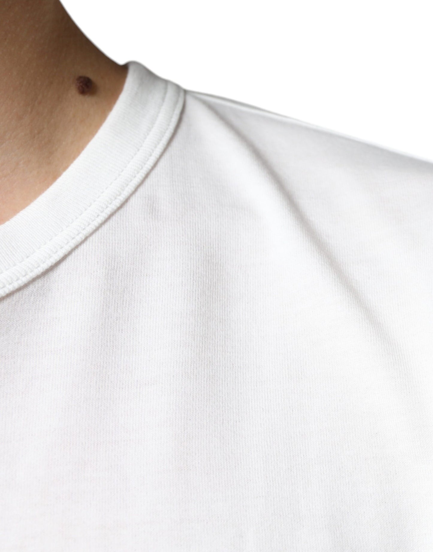 T-shirt en coton à col rond blanc avec logo en relief de Dolce & Gabbana
