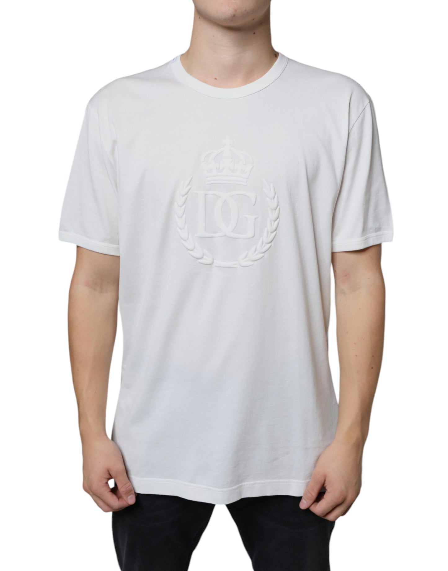 Dolce & Gabbana wit logo-reliëf katoenen crewneck T-shirt