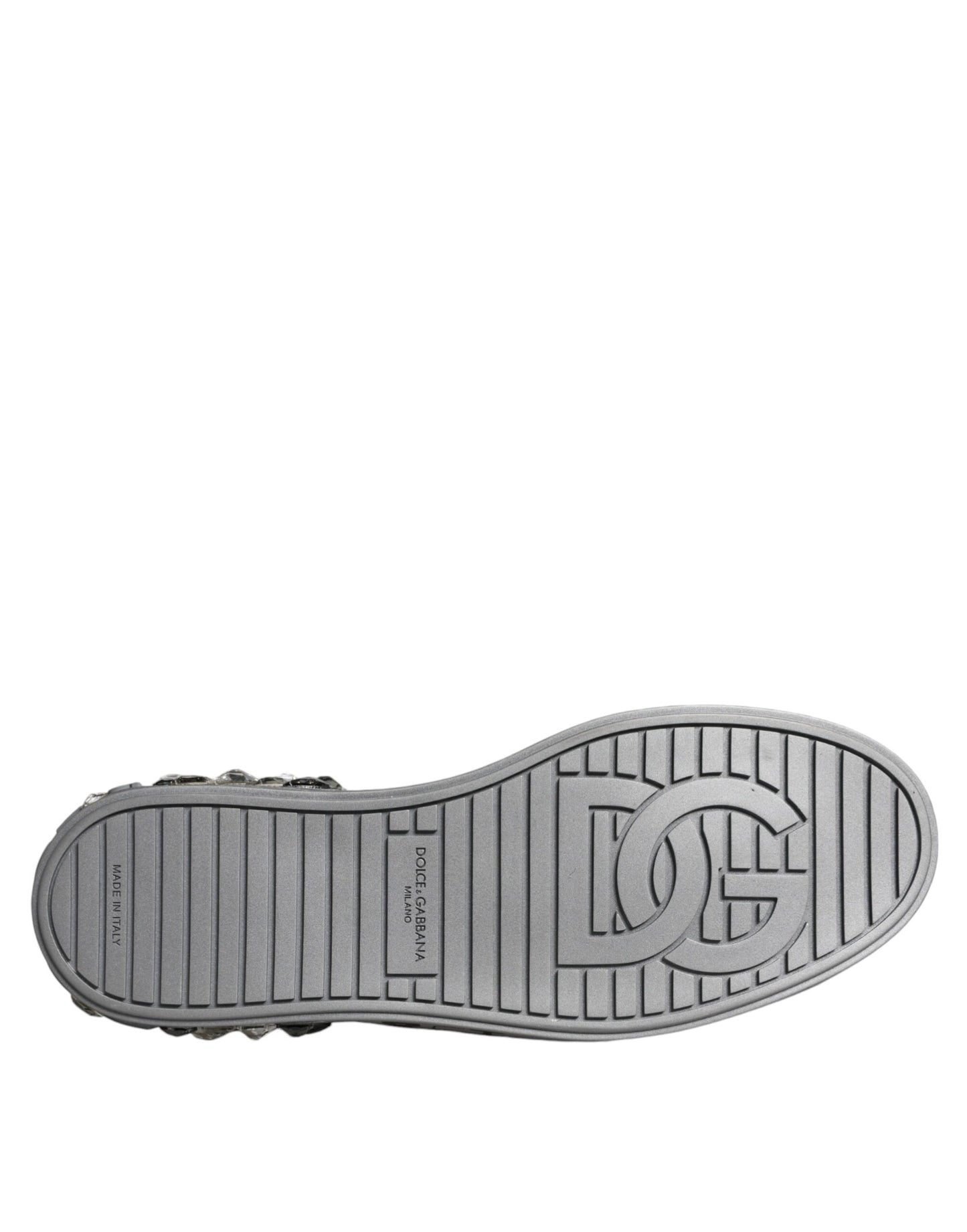 Dolce & Gabbana Portofino Sneakers in wit met zilveren kristallen logo