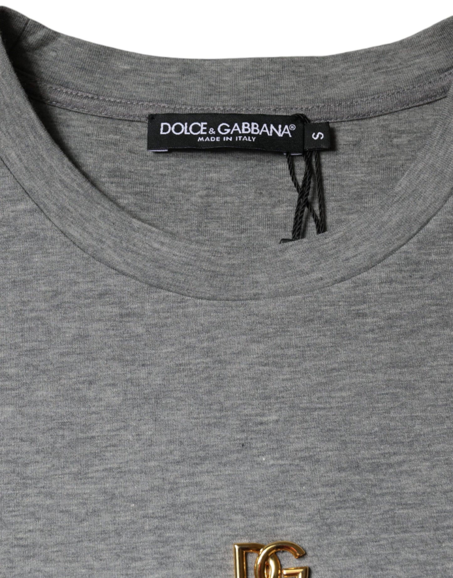 T-shirt en coton gris avec embellissements de Dolce & Gabbana