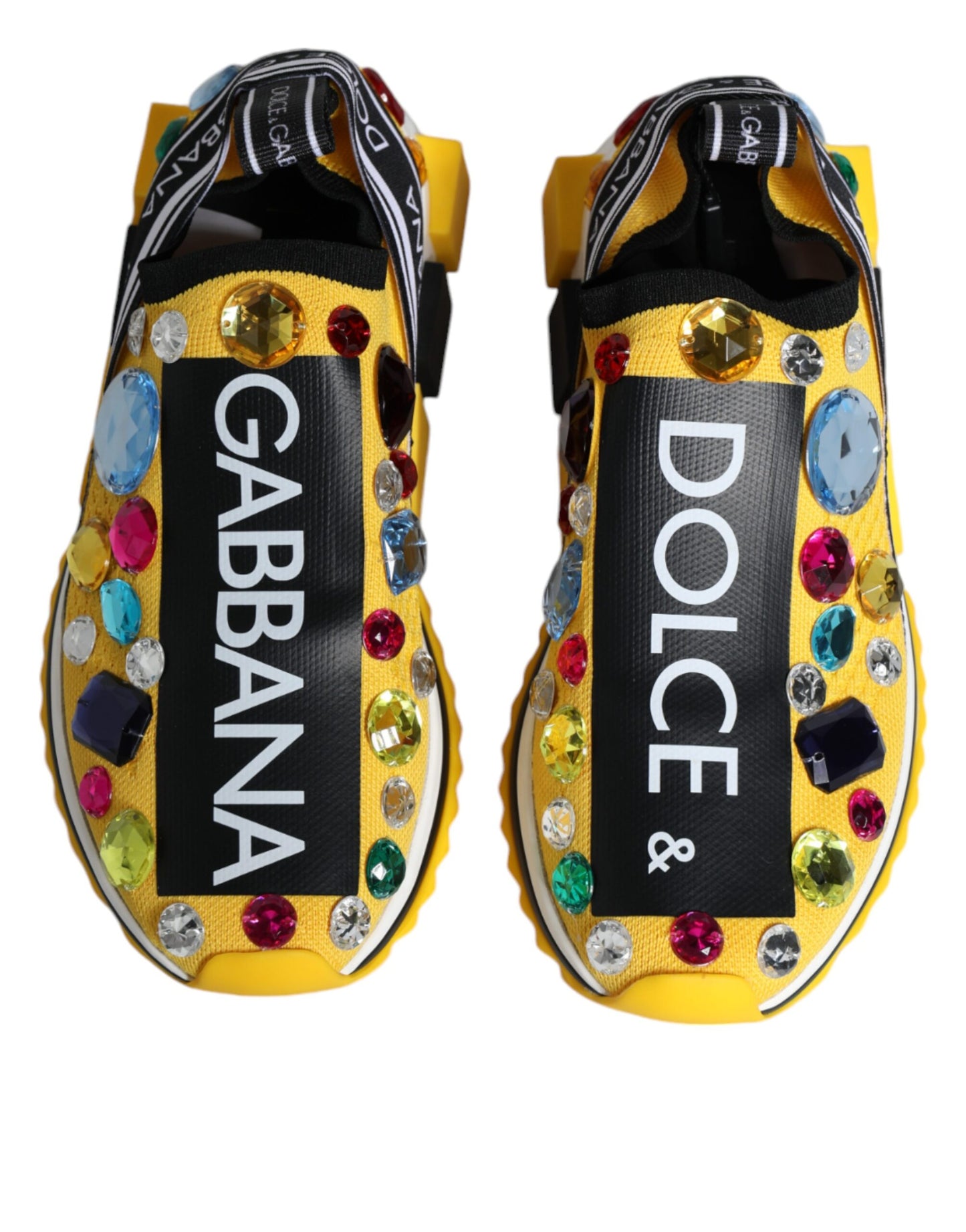 Sneakers basses Sorrento en cuir jaune avec cristaux de Dolce & Gabbana