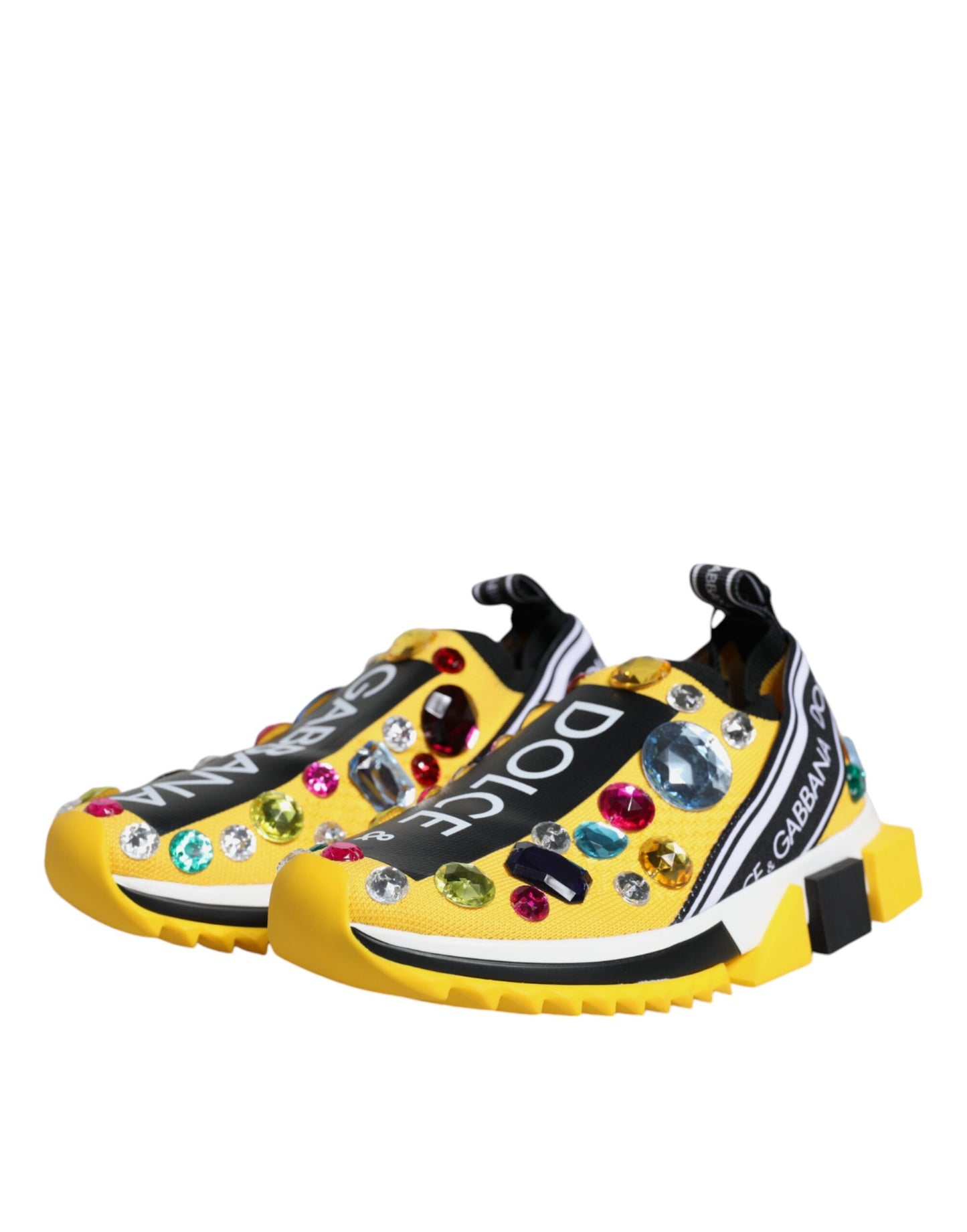 Sneakers basses Sorrento en cuir jaune avec cristaux de Dolce & Gabbana