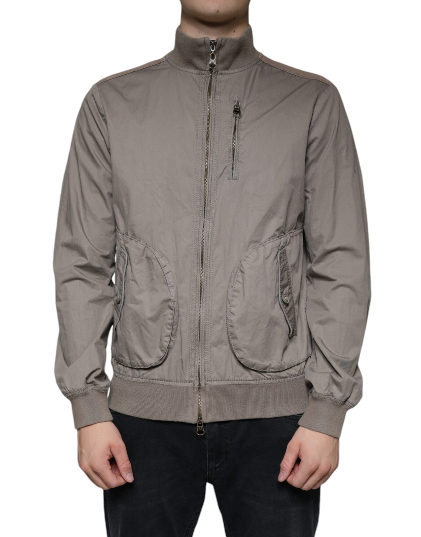 Veste bomber à fermeture éclair intégrale en coton brun avec logo Armani Jeans