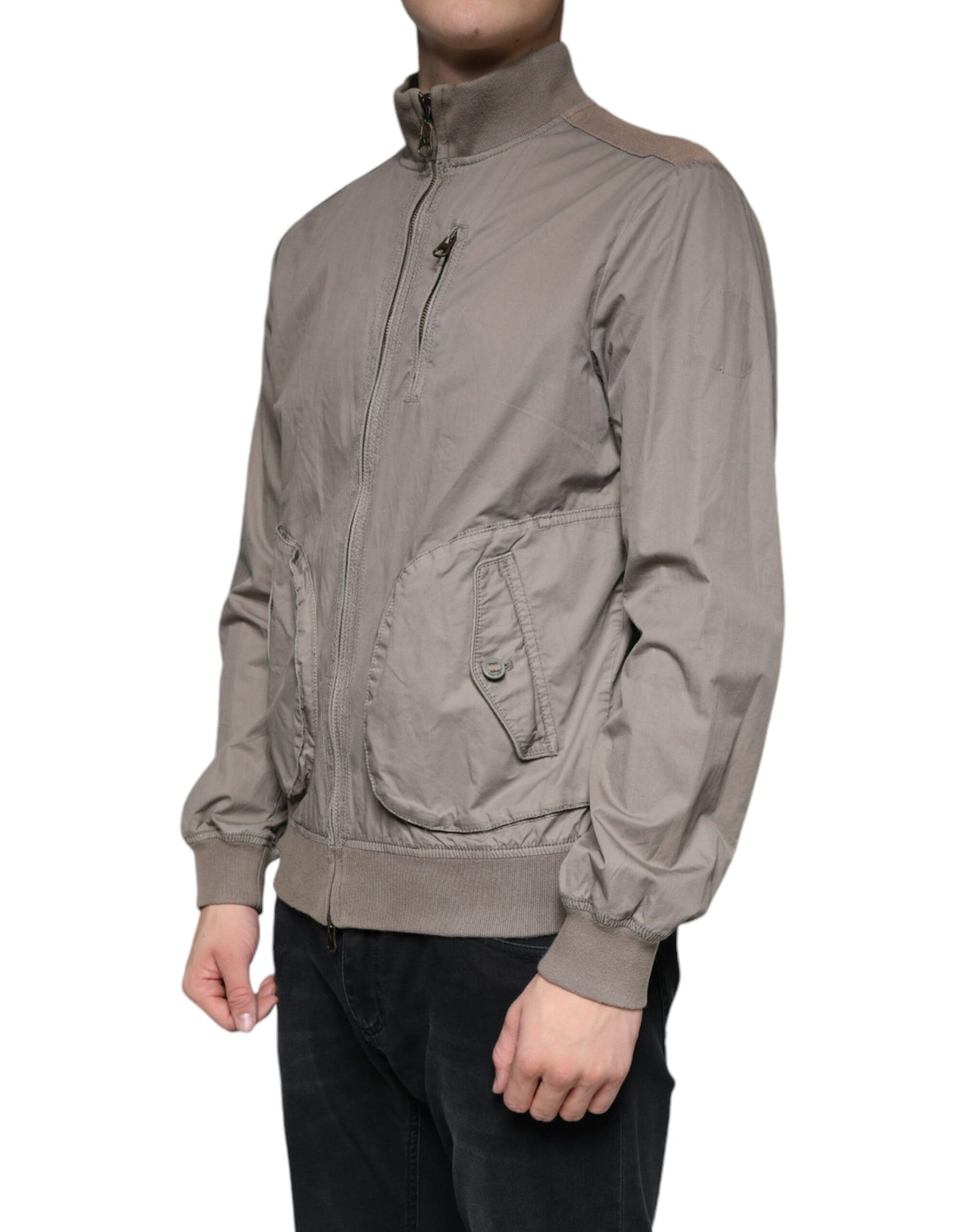 Veste bomber à fermeture éclair intégrale en coton brun avec logo Armani Jeans