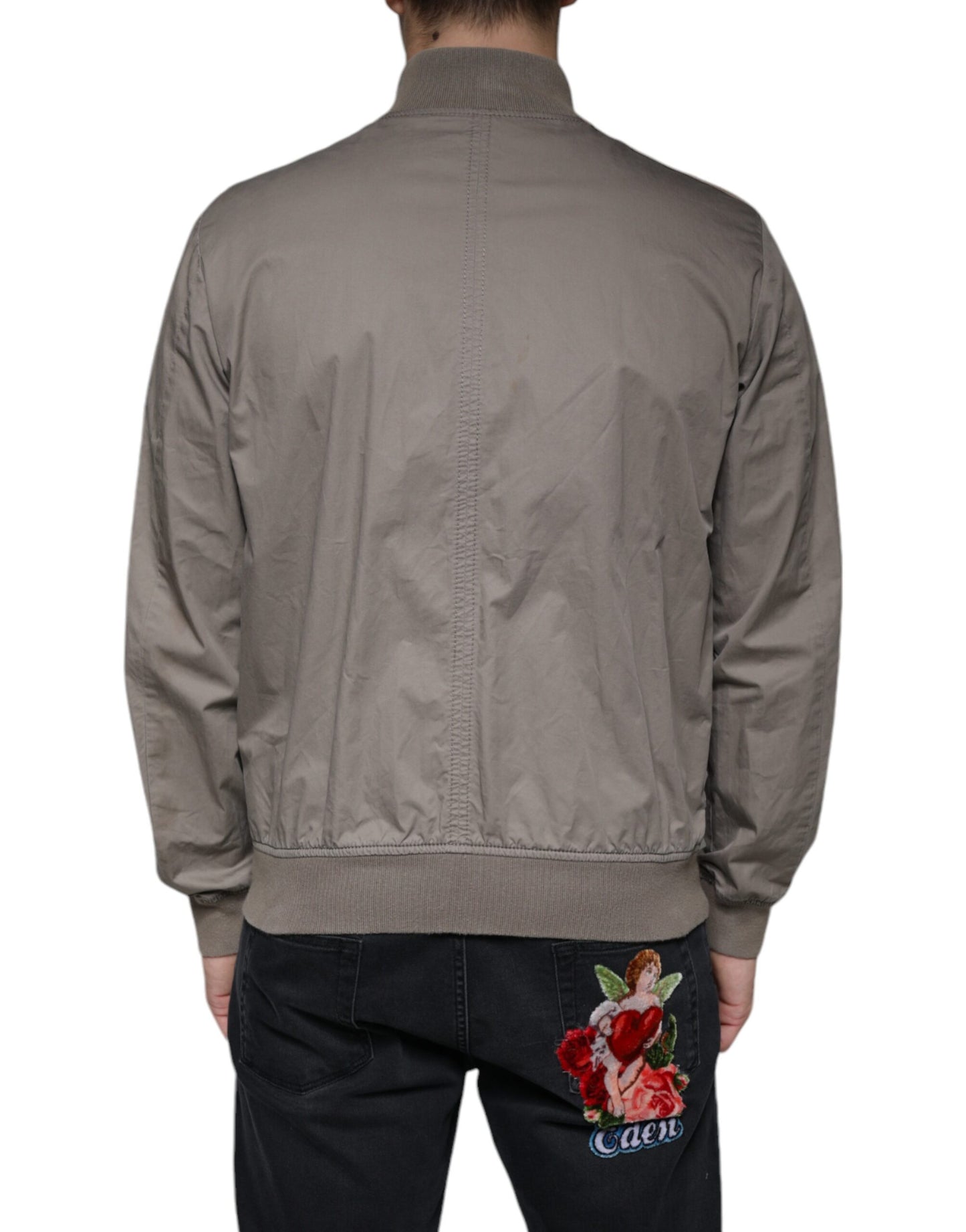 Veste bomber à fermeture éclair intégrale en coton brun avec logo Armani Jeans