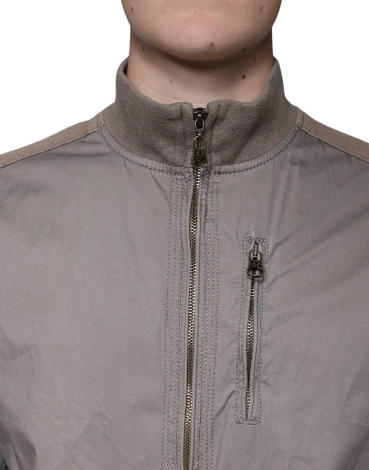 Veste bomber à fermeture éclair intégrale en coton brun avec logo Armani Jeans