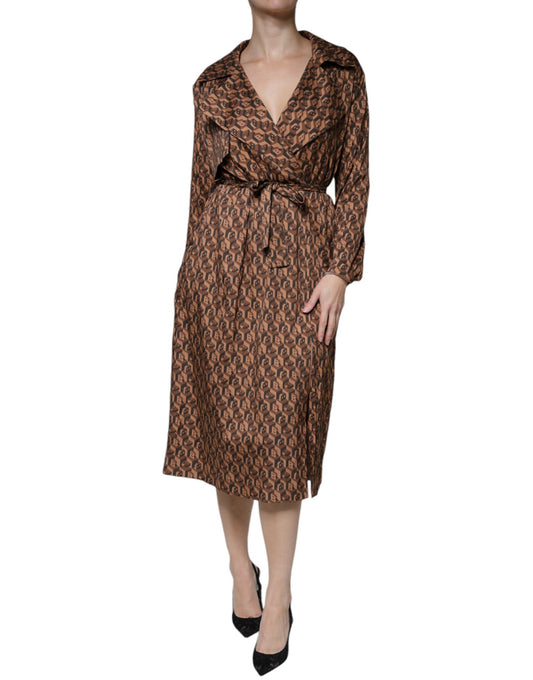Ballantyne Brown Geprinte Lange Mouwen V-hals Wrap Midi Jurk