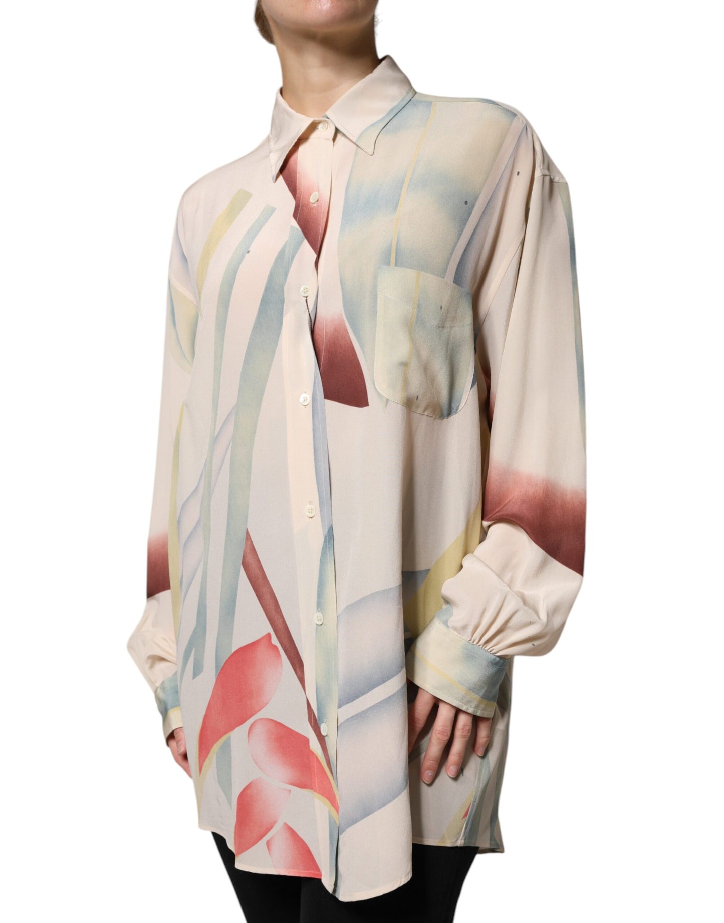 Blouse à manches longues, col boutonné, imprimé beige Etro