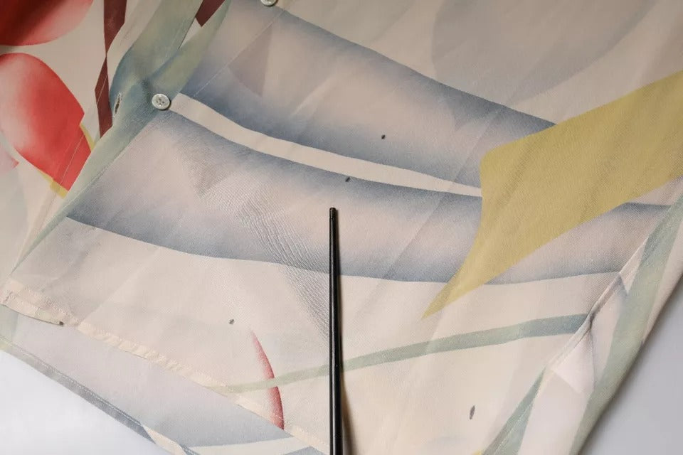 Blouse à manches longues, col boutonné, imprimé beige Etro