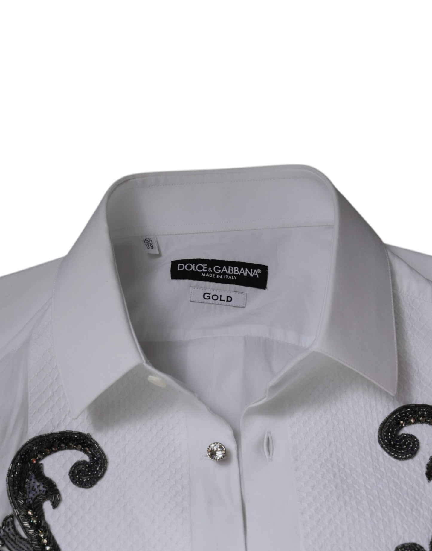 Chemise de ville homme Dolce & Gabbana, blanche, coupe ajustée, baroque dorée.